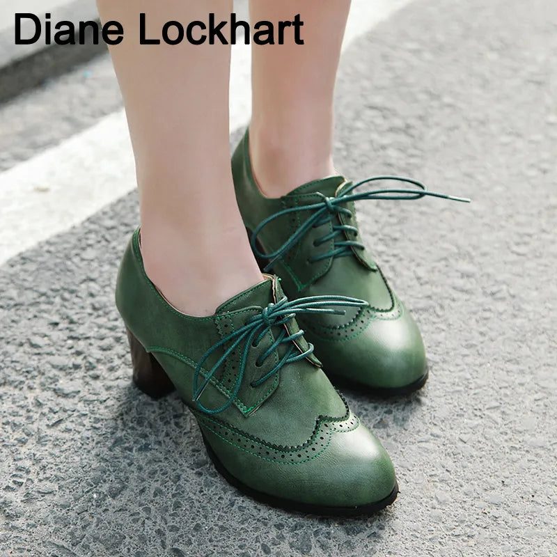 2023 Autumn Women Oxford Lace Up Shoes Vintage Round Toe Women Ankle Boots England Style high heels Ladies Chaussure femme 42 43