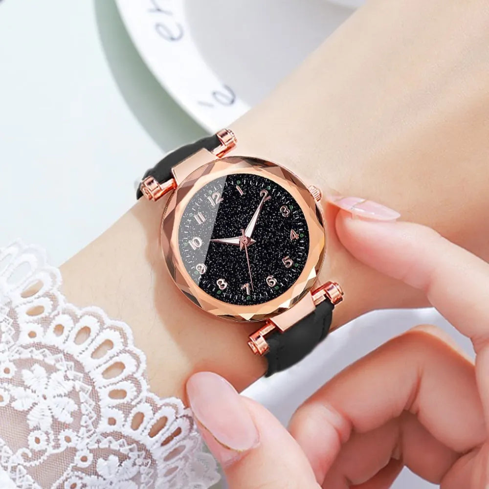 2pcs Luxury Fashion Women Watch Set Colourful PU Leather Strap Ladies Quartz Wristwatch Alloy Bracelet For Ladies Gift