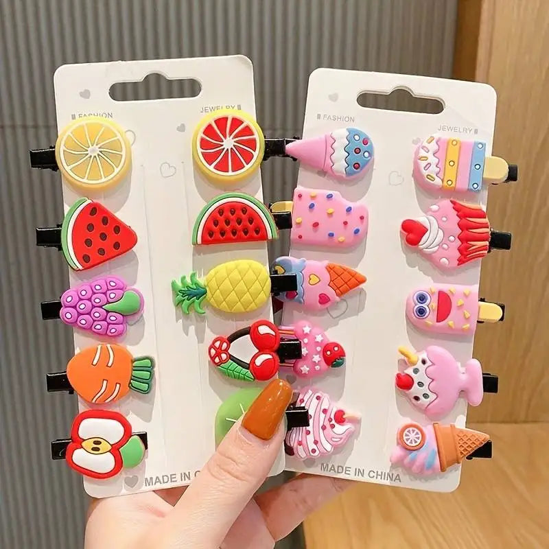 10pcs Creative Sweet Cute Candy Color Ice Cream Fruit Hair Clips Princess Decorative Accessories Holiday Gift For Girls